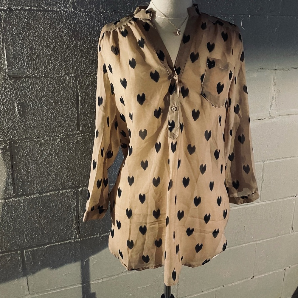 Sheer, heart printed tunic blouse
